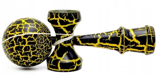 KENDAMA DREWNIANA JAPOŃSKA GRA ZRĘCZNOŚCIOWA CZARNO ŻÓŁTA - obrazek 2