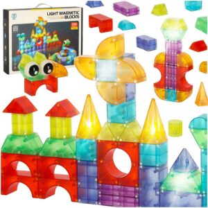 Klocki magnetyczne konstrukcyjne świecące elementy figury 3D 134 el.