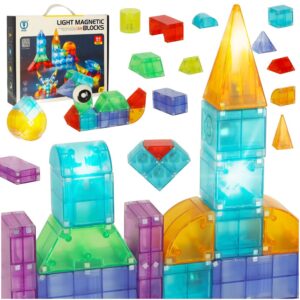 Klocki magnetyczne konstrukcyjne świecące elementy figury 3D 64 el.