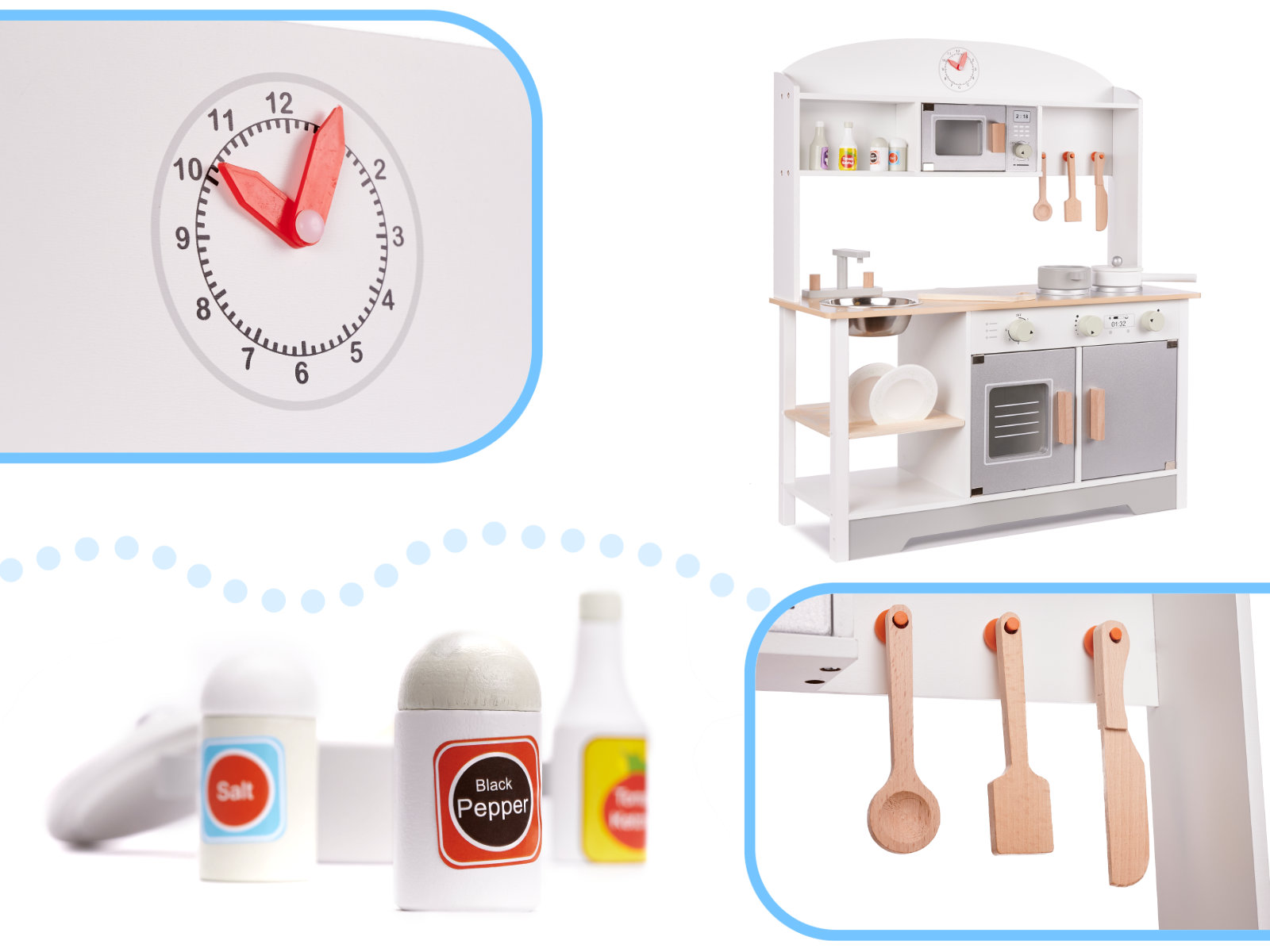 Kuchnia dla dzieci drewniana MDF MODERN CLASSIC akcesoria 82cm szara - obrazek 2