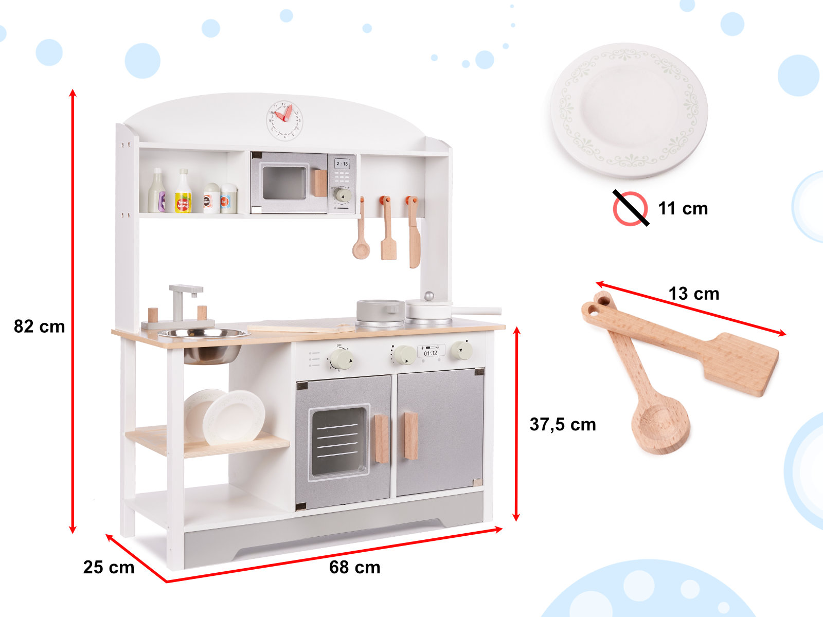 Kuchnia dla dzieci drewniana MDF MODERN CLASSIC akcesoria 82cm szara - obrazek 3