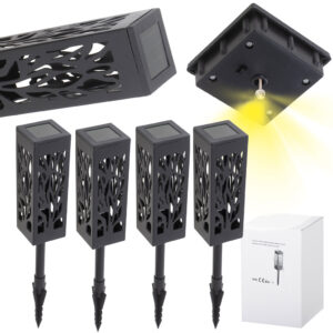 Lampa solarna ogrodowa ażurowa latarenka lamion LED czujnik zmierzchu wbijana 4szt.