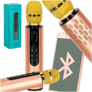 Mikrofon bezprzewodowy karaoke dla dzieci głośnik Bluetooth 2000mAh karta SD USB wysoka jakość złoty