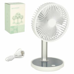 Wentylator biurkowy wiatrak przenośny bezprzewodowy USB z akumulatorem regulowany 4 poziomy mocy LED 38cm biały