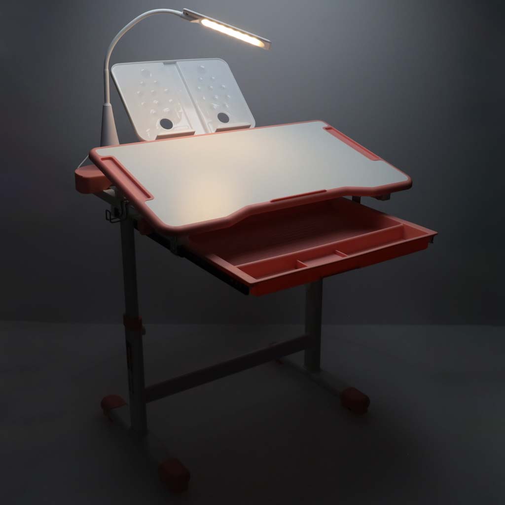 Biurko dziecięce szkolne regulowane krzesło lampka LED USB różowe - obrazek 11