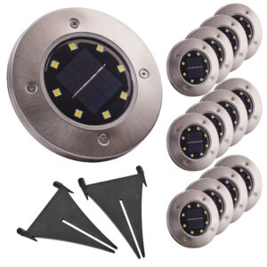 Lampy ogrodowe solarne najazdowe gruntowe czujnik 8LED 12szt. zimny biały