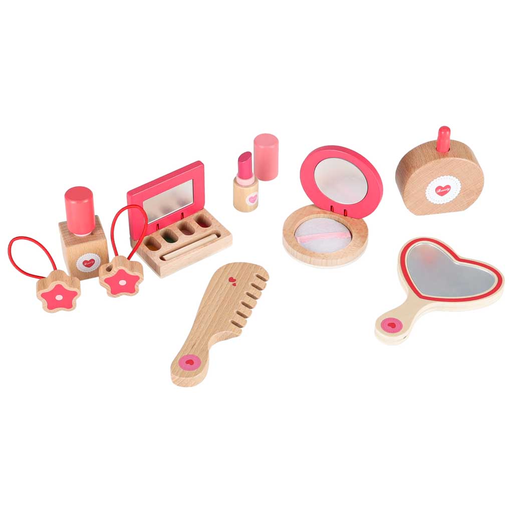 Zestaw kosmetyczny drewniany dla dziewczynki make up beauty kosmetyczka akcesoria - obrazek 3