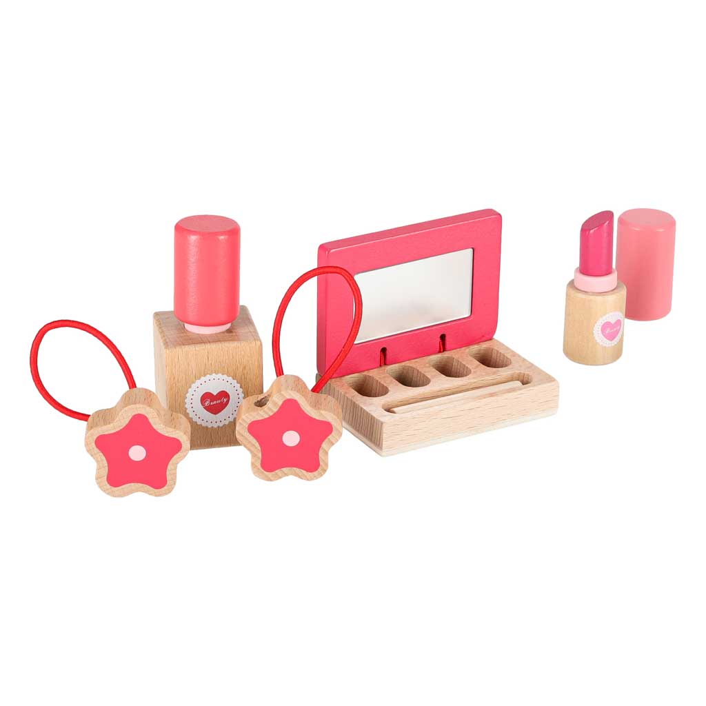 Zestaw kosmetyczny drewniany dla dziewczynki make up beauty kosmetyczka akcesoria - obrazek 4