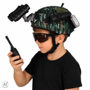 Zestaw żołnierza militarny hełm walkie talkie lornetka latarka