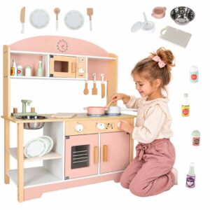 Kuchnia dla dzieci drewniana MDF MODERN CLASSIC akcesoria 81cm różowa