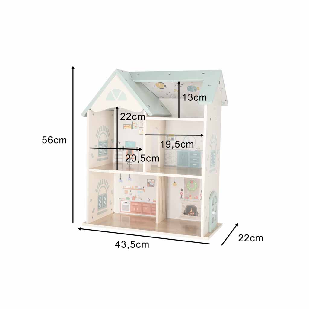 Domek dla lalek drewniany LULILO mebelki figurki 56cm miętowy - obrazek 14